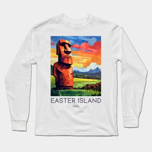 A Pop Art Travel Print of Easter Island - Chile Long Sleeve T-Shirt